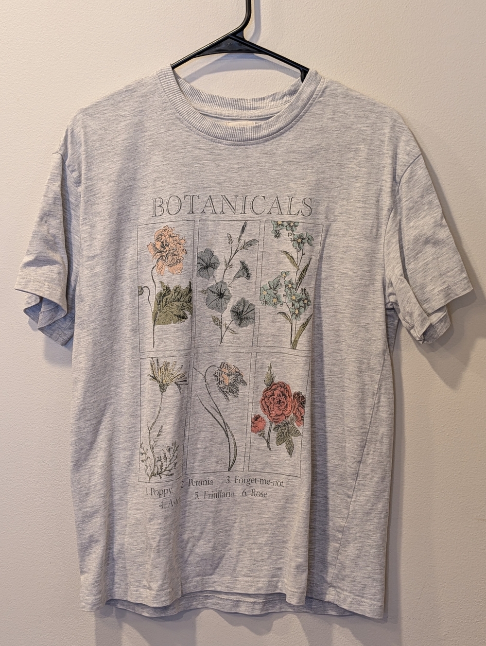 Urban Nation Gray Botanical Flowers Graphic Print Cotton Knit Crew Neck Tee XS